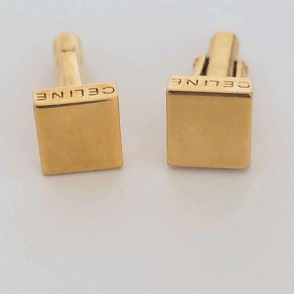 Celine Paris Cufflinks Gold Tone Square Logo Vintage Retro Made In France - Picture 1 of 5